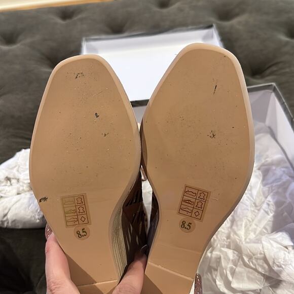 Jeffery Campbell | ‘Rodillo Hi’ Nude Leather Geometric Cut-Out Wedge Sandals 8.5 - Picture 6 of 9